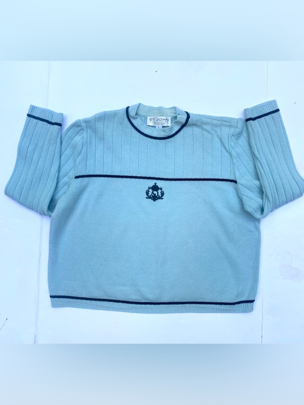 ST. JOHN by Marie Gray pale Aqua Boxy Top  Size Large